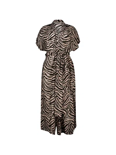 Paramidonna Aria Zebra-print Beach Dress In Brown