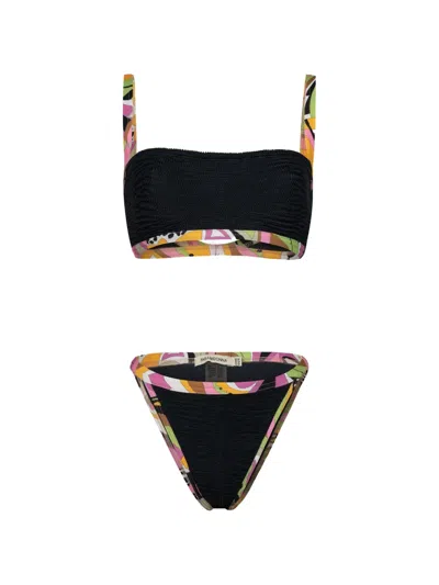 Paramidonna Ava Printed Crinkled Bikini In Black
