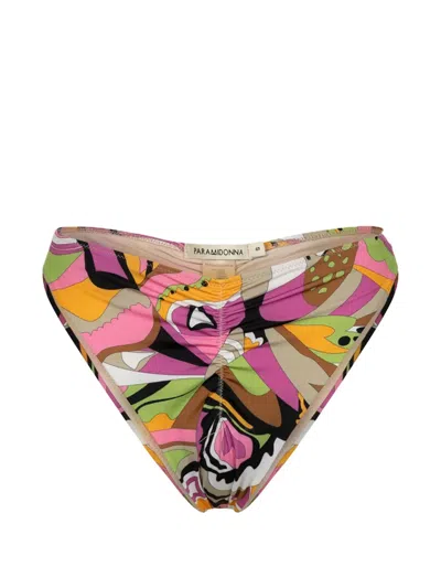 Paramidonna Daisy Abstract-print Bikini Bottoms In Red
