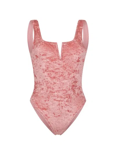 Paramidonna Elle Velvet-effect Swimsuit In Pink