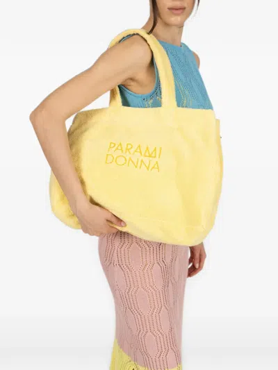 Paramidonna Embroidered-logo Tote Bag In Yellow