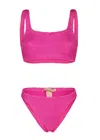 Paramidonna Emily Bikini Set In Fuchsia Pink | One Size Designer Crinkle Swimwear | Square Neck, Scoop Back Top 