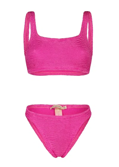 Paramidonna Emily Bikini Set In Fuchsia Pink | One Size Designer Crinkle Swimwear | Square Neck, Scoop Back Top 
