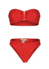 Paramidonna Frida Bikini Set In Watermelon Red | One Size Designer Crinkle Swimwear | Strapless Smocked Bandeau  In Red