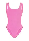 Paramidonna Hailey One Piece In Creamy Pink | One Size Fit Designer Crinkle Swimwear | High Cut, Low Back, Unlin In Pink