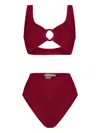 Paramidonna Irina High-waisted Textured Ring-detail Bikini In Red