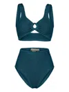Paramidonna Irina High-waisted Textured Ring-detail Bikini In Blue