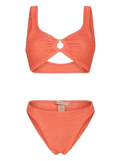 Paramidonna Irina Textured Ring-detail Bikini In Orange