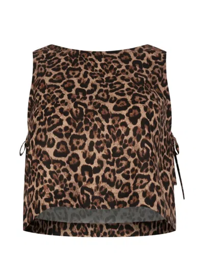 Paramidonna Leopard-print Side-tie Beach Top In Brown