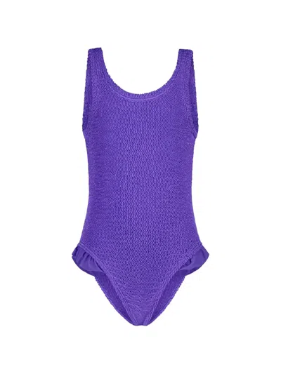 Paramidonna Kids' Lili Ruffled Crinkle-effect Swimsuit In Purple
