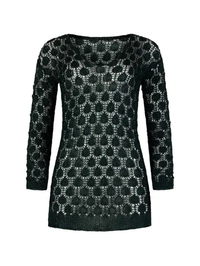 Paramidonna Long-sleeved Crocheted Dress In Green