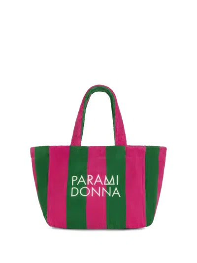 Paramidonna Kids' Medium Striped Towelling Tote Bag In Pink