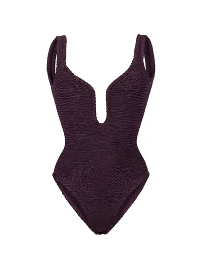 Paramidonna Mika Crinkle-effect Swimsuit In Purple