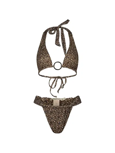 Paramidonna Mirla Leopard Print Two Pieces Swimsuit In Brown
