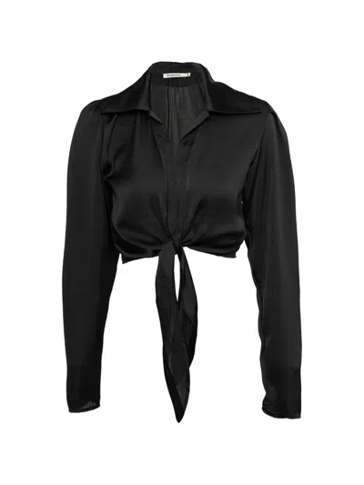 Paramidonna Pearl Cropped Tie-front Shirt In Black