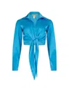 Paramidonna Pearl Front-tie Cropped Shirt In Blue