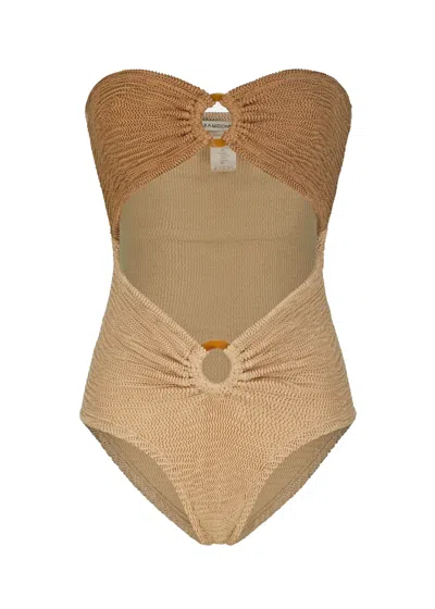 Paramidonna Rene One Piece In Camel Sugar Brown | One Size Designer Swimwear | High Cut, High Rise, Strapless Ba