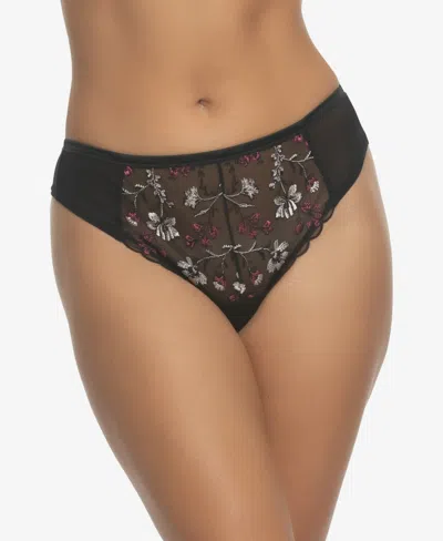 Paramour Women's Allure Embroidered Overlay Thong Panty In Black