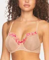 Paramour Women's Fleurs 4-section Cup Unlined Embroidered Underwire Bra, 115166 In Warm Neutral Rouge