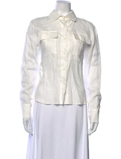 Pre-owned Parentezi Linen Long Sleeve Button-up Top In White