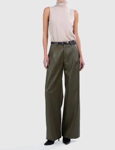 Parentezi Milo Faux Leather Pant In Olive In Green