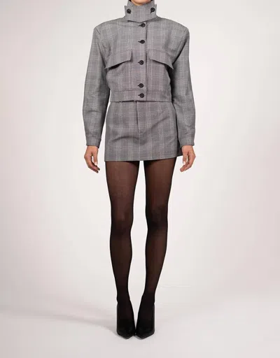 Parentezi Phoebe Bomber Jacket In Plaid Grey In Gray