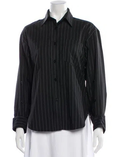 Pre-owned Parentezi Striped Long Sleeve Button-up Top In Black