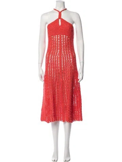 Pre-owned Pari Desai Patterned Midi Length Dress In Red