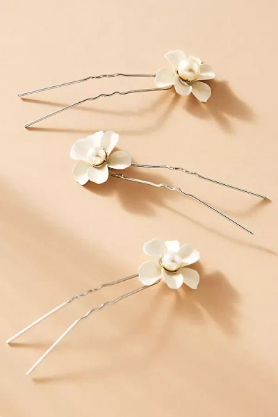 Paris By Debra Moreland Milk Maid Hair Pins, Set Of 3 In White