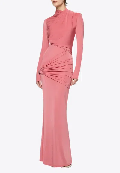 Paris Georgia Aria Knitted Maxi Dress With Ruching In Pink