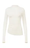 Paris Georgia Asymmetric Long Sleeve Top In Nude
