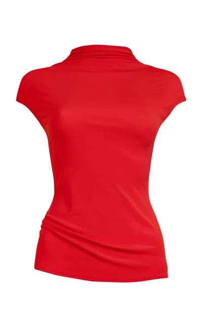 Paris Georgia Asymmetric Mockneck Tee In Red Rose