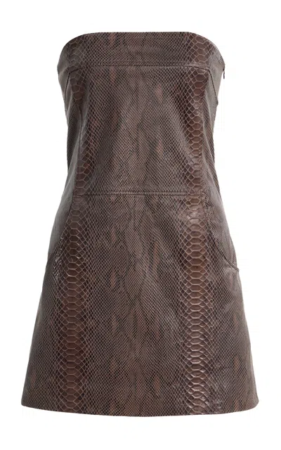 Paris Georgia Audrey Leather Mini Dress In Brown