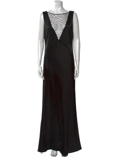 Pre-owned Paris Georgia Bateau Neckline Long Dress In Black