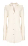 Paris Georgia Cher Slinky Knit Mini Shirt Dress In Ivory