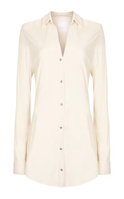 Paris Georgia Cher Slinky Knit Mini Shirt Dress In Ivory
