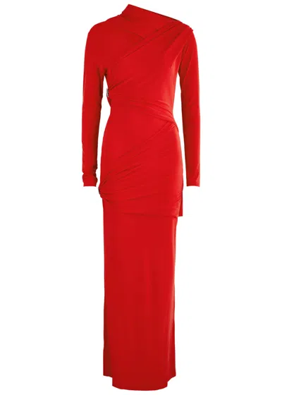Paris Georgia Claw Aria Draped Stretch-jersey Maxi Dress In Red