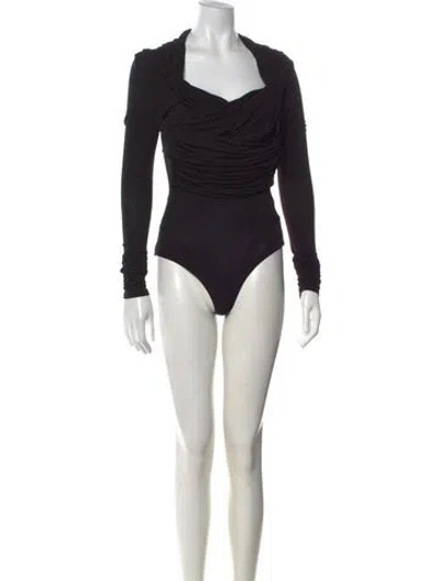 Pre-owned Paris Georgia Cowl Neck Long Sleeve Bodysuit In Black