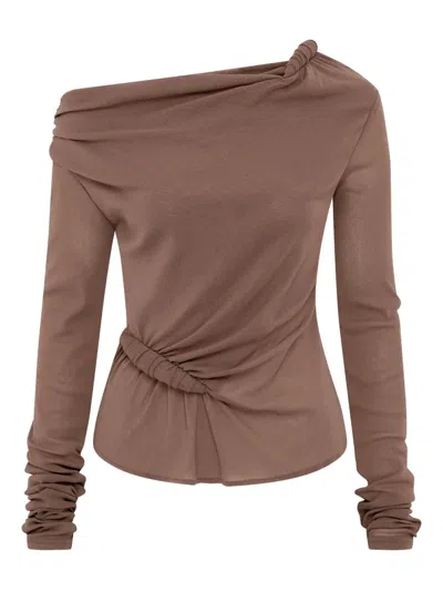 Paris Georgia Croissant Long-sleeve Knot-detail Top In Brown