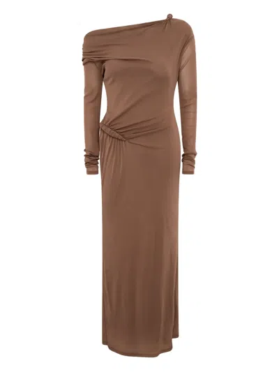 Paris Georgia Croissant Long-sleeve Twisted Maxi Dress In Brown