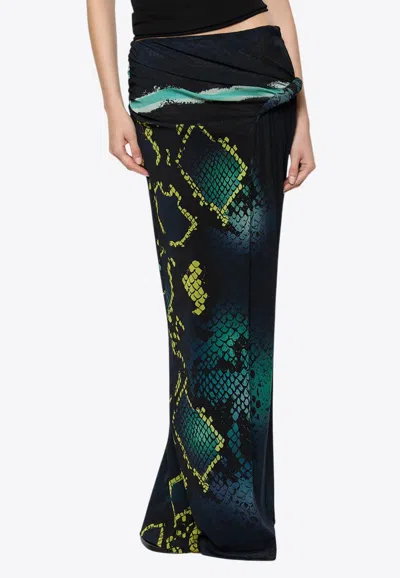 Paris Georgia Croissant Snakeskin Maxi Skirt With Ruching In Blue