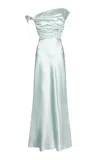 Paris Georgia Davie Draped Off-the-shoulder Gown In Blue