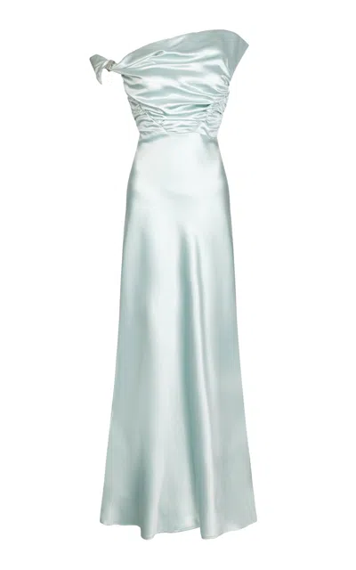 Paris Georgia Davie Draped Off-the-shoulder Gown In Blue