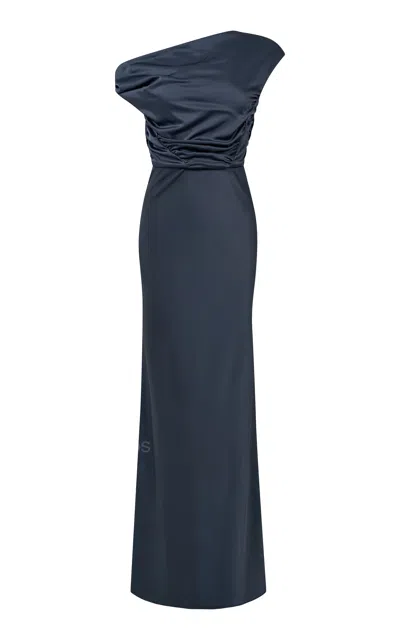 Paris Georgia Davie Draped Satin Gown In Grey