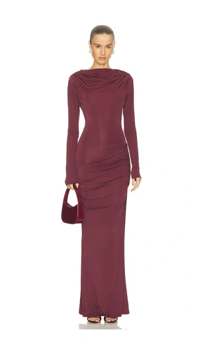 Paris Georgia Draped Jersey Dress In Burgundy