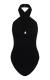 Paris Georgia Draped Knitted Bodysuit In Black