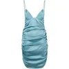 Paris Georgia Gathered-detail Spaghetti-strap Dress In Blue