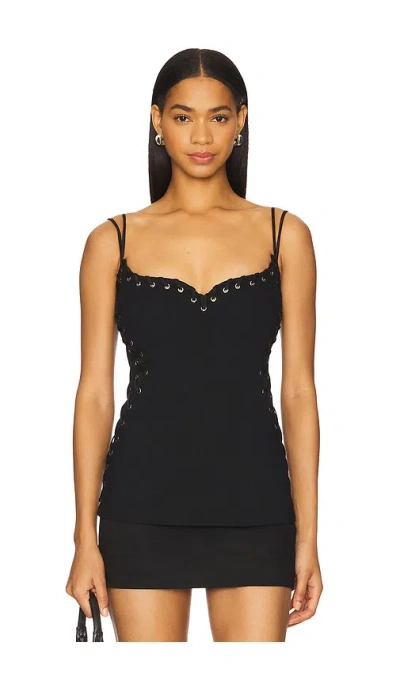 Paris Georgia Eyelet Heart Singlet Top In 黑色