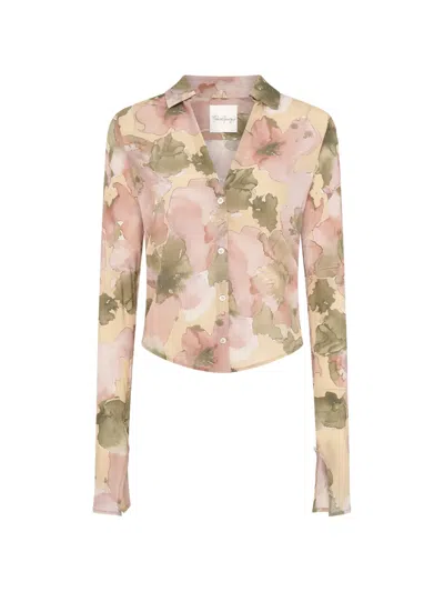 Paris Georgia Floral-print Sheer Silk Shirt In Pink
