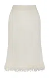 Paris Georgia Fringe Embellished Knit Midi Skirt In Off-white